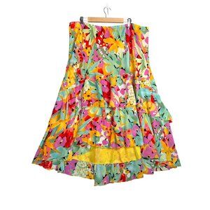 Dress U By‎ Sharon Floral Georgette Tiered Ruffle Skirt 3X High Low Tropical